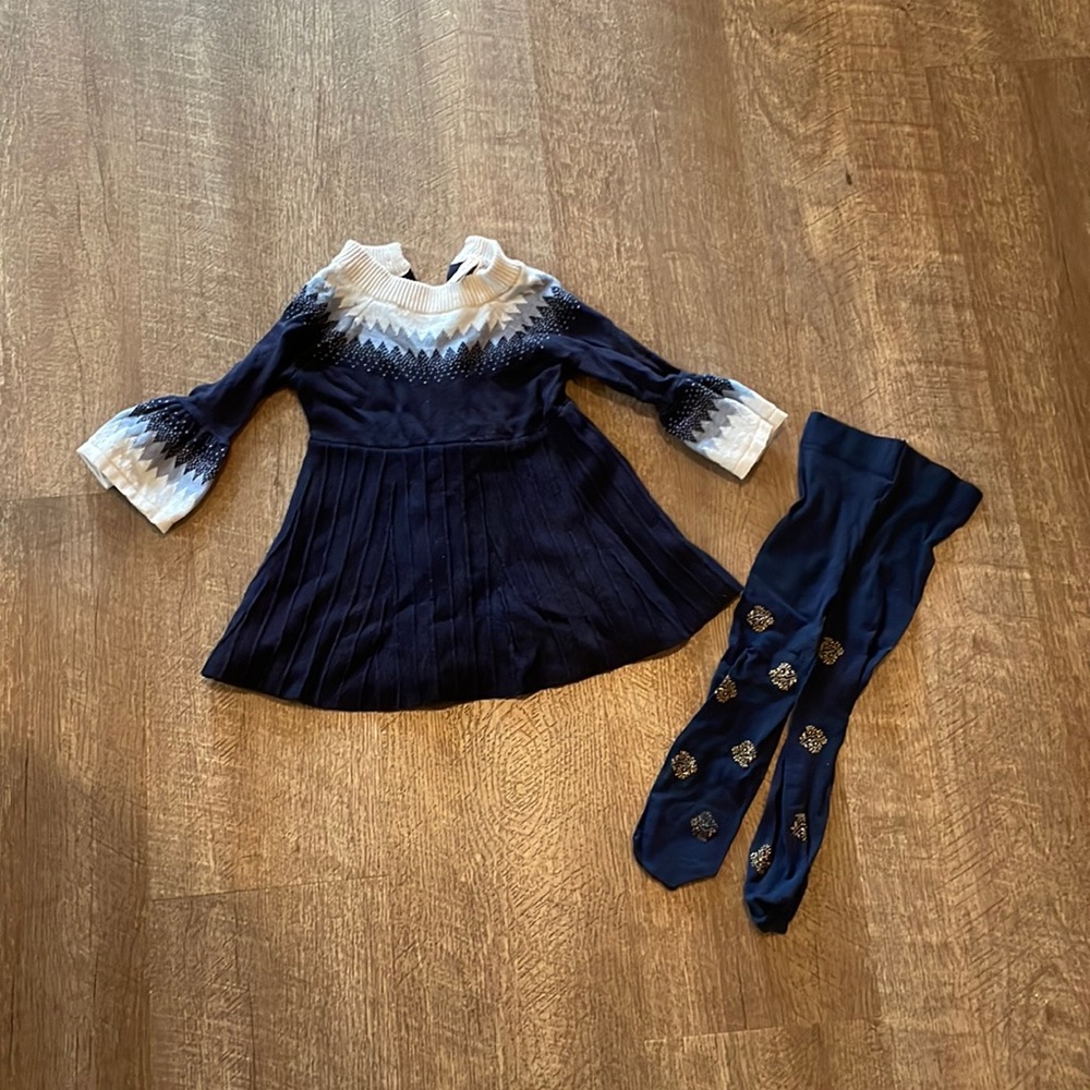 Janie and Jack Navy Snowflake Sweater Dress 12-18M